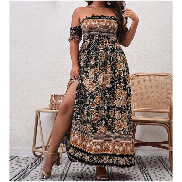 Boho Plus Floral Print Off Shoulder Maxi Dress - Picture 4 of 8